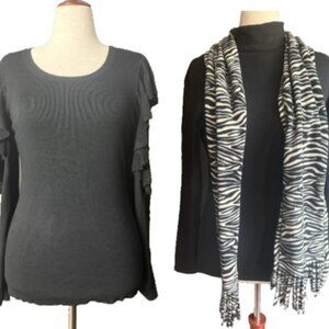 Max Studio Ruffle Sleeve Sweater + Turtleneck + Zebra Scarf Bundle M
